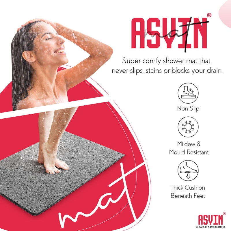 Asvin Soft Textured Bath, Shower, Tub Mat, 24x16 Inch Rectangular, Phthalate Free, Non Slip Comfort Bathtub Mats with Drain, PVC Loofah Bathroom Mat for Wet Areas, Quick Drying, Grey - Image 3